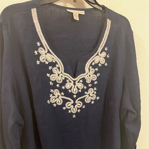 JM Collection Women’s Embroidered Tunic Top, Navy Blue, Size 20 W - Picture 5 of 12